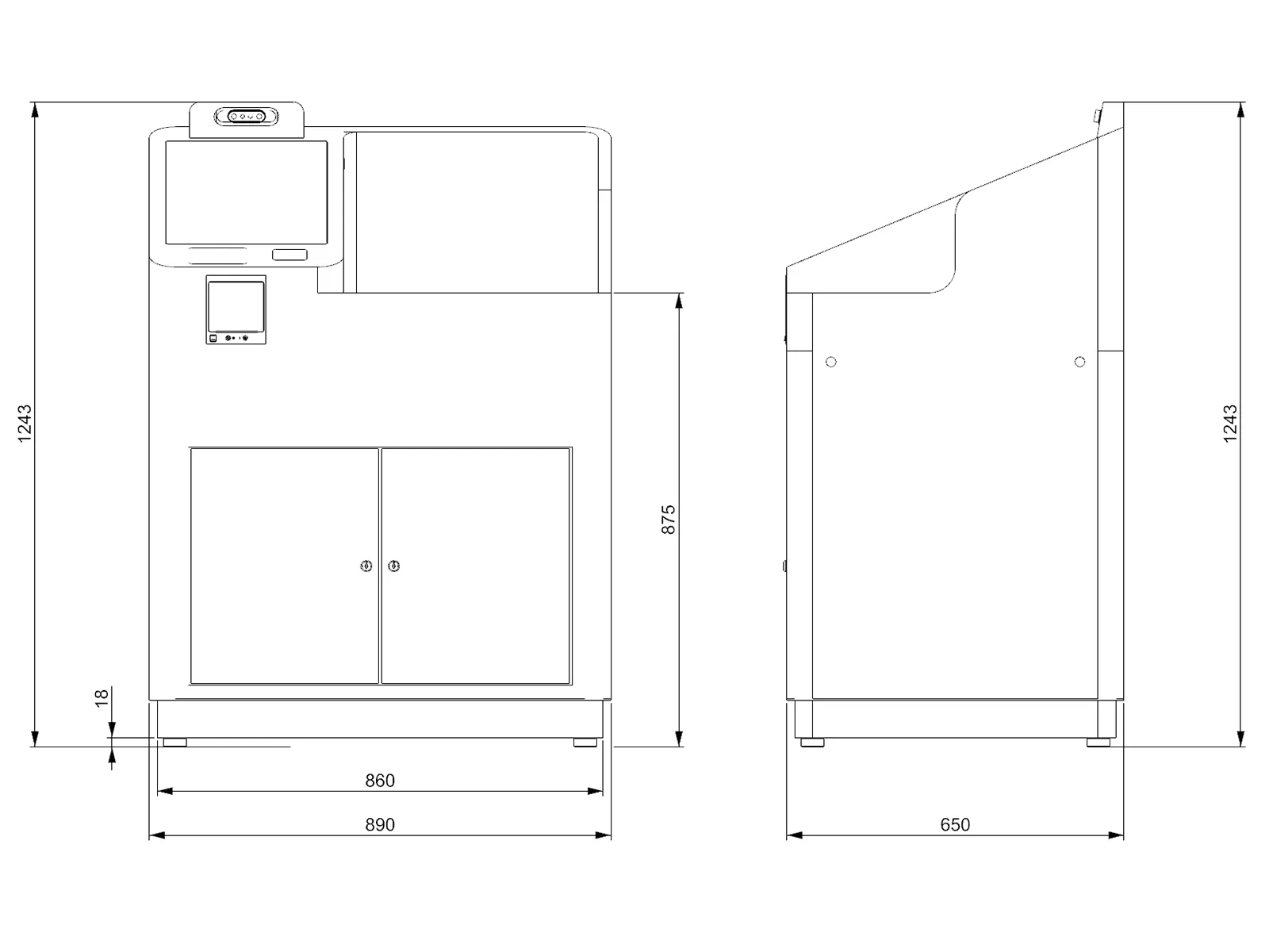 YL-SC200 retail RFID self-checkout kiosk dimension drawing